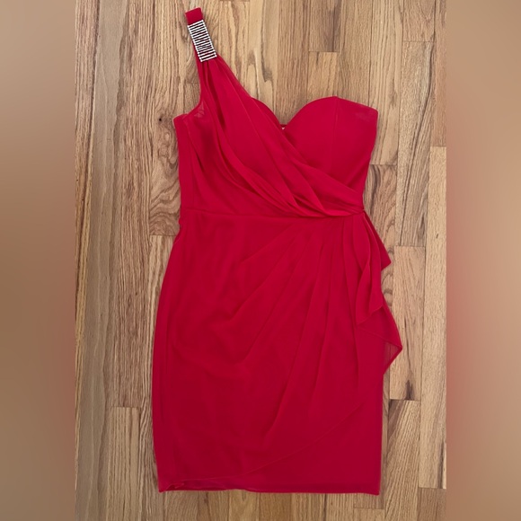 Cache Dresses & Skirts - Cache One-Shoulder Pinkish Red Cocktail Dress | Size 10 | Like New